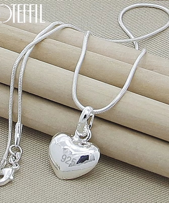 Silver Color Solid Small Heart Pendant Necklace with 45cm /17.7 Inch Snake Chain 