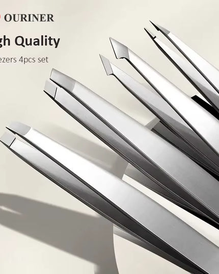 Set of 4 pcs professional stainless steel Eyebrow / hair Tweezers 