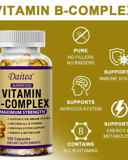 120 capsules Vitamin B-Complex Supplement B12 B1 B2 B3 B5 B6 B9 Biotin for Nervous System, Metabolism, Immune and Energy Support, Super Diet
