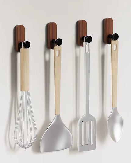 Self Adhesive Mounted Walnut Wood Wall Hooks for Hanging Clothes, bathroom Towels, kitchen napkins 