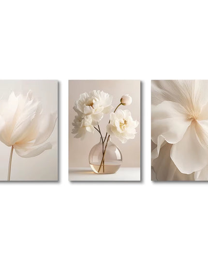 3PCS set of Frameless Nordic Beige Peony Flowers Canvas Wall Decoration- 50x70cm (no frame)