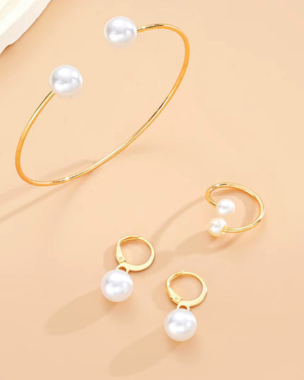 4Pcs Simple Pearl jewelry set Earrings / Ring / Bangle