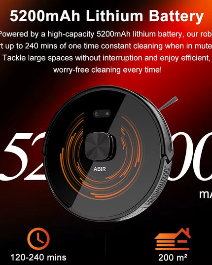 ABIR K30- Smart Robot Vacuum Cleaner + Mopping ,Smart Carpet Floor Washing ,Self-Cleaning Dustbin, Dual Laser,UV Spot Cleaning,240Mins Runtime & 3yrs warranty 