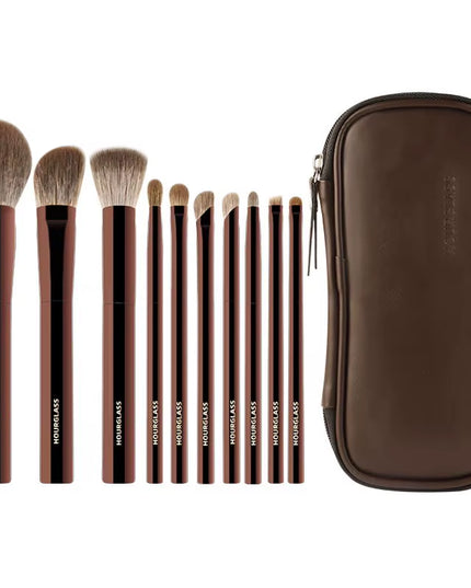10pcs Hourglass Makeup Brush Set- Soft and Convenient Eyeshadow, Concealer, Stucco, Grooming Face Makeup Brushes