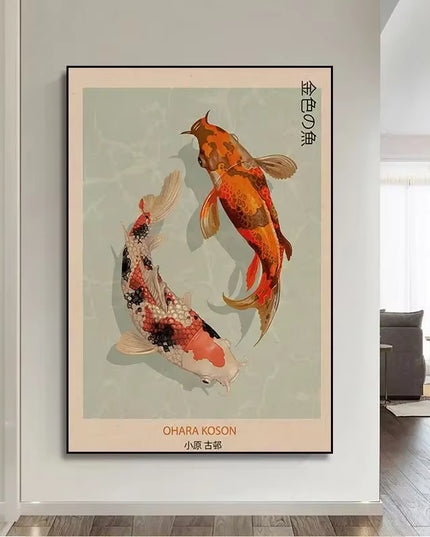 Japanese Artist Hokusai Ohara Koson 2 Fish art print wall Poster- 50x70cm (no frame)