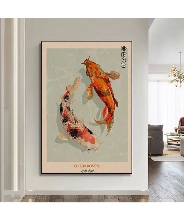 Japanese Artist Hokusai Ohara Koson 2 Fish art print wall Poster- 50x70cm (no frame)