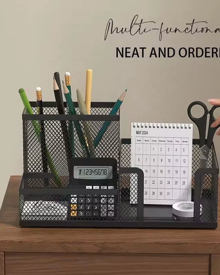 Mesh Desk supplies Organizer with Pencil Holder and Storage Baskets for Desktop Accessories, 3 Compartments
