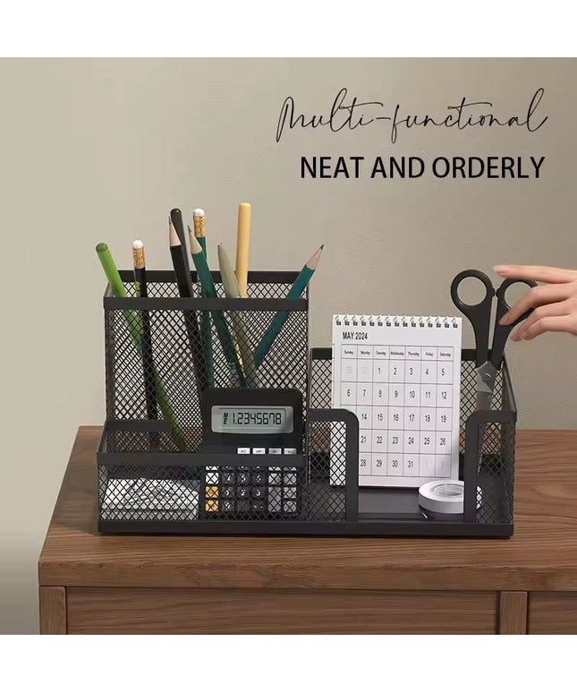 Mesh Desk supplies Organizer with Pencil Holder and Storage Baskets for Desktop Accessories, 3 Compartments