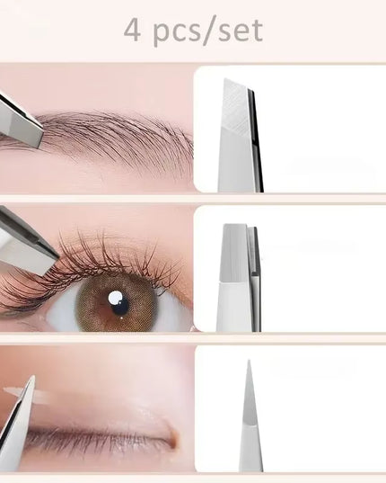 Set of 4 pcs professional stainless steel Eyebrow / hair Tweezers 