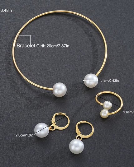 4Pcs Simple Pearl jewelry set Earrings / Ring / Bangle