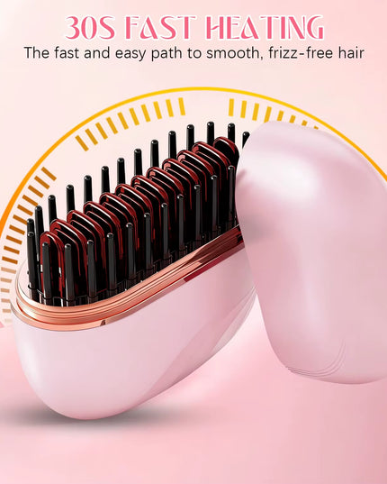 Mini Wireless Portable Rechargeable Hair Straightener Brush Anti-Scald Shell, USB Charging 