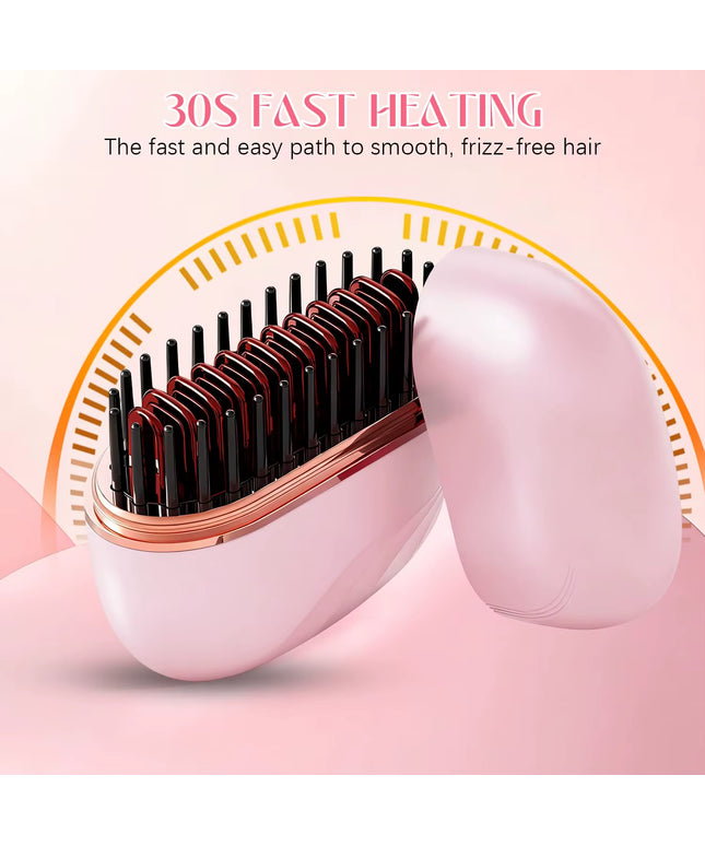 Mini Wireless Portable Rechargeable Hair Straightener Brush Anti-Scald Shell, USB Charging 