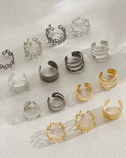 15 Pcs Set of Hollow Leaf Design Clip on Earrings, Zinc Alloy simple classic Jewelry 