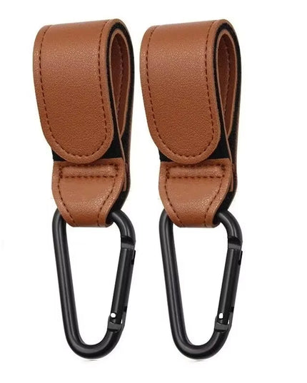 2Pcs Leather Adjustable Holding Hooks for strollers, bicycles, wheelchairs, shopping carts