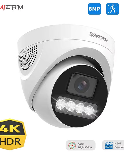 4K  HD Color Night Vision CCTV Video Security Camera for NVR, 5MP POE, IP Onvif H.265 48V Audio Dome 