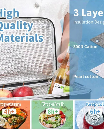 Large waterproof and temperature Insulated food Lunch Bag, for school, office, picnic or camping