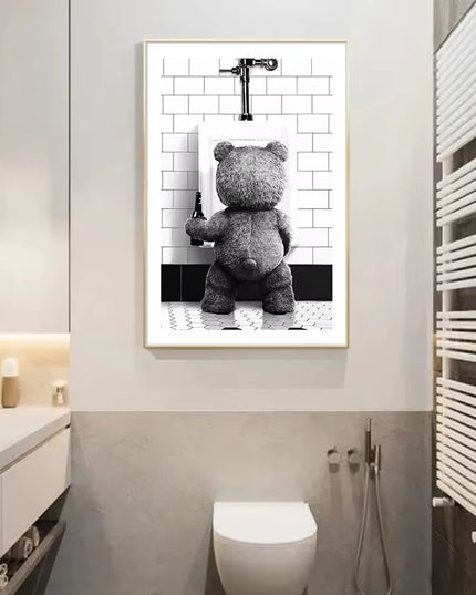 Black & White Cute "TED" Bear peeing canvas print art decoration -50x70cm (not framed)