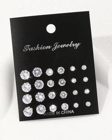 12 Pairs of simple luxurious earrings set 4-6-8 Mm