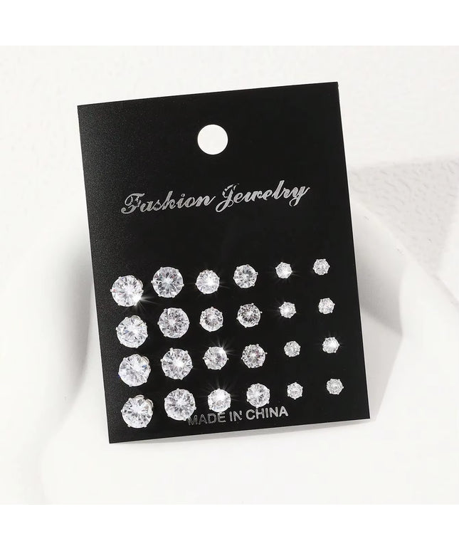 12 Pairs of simple luxurious earrings set 4-6-8 Mm