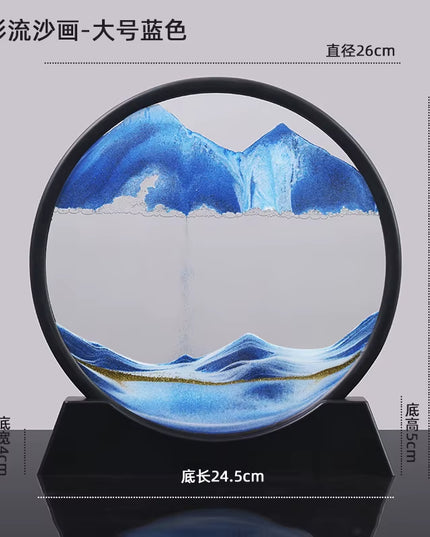 12Inch Flowing sand 3D Sand Art Piece with round Glass 