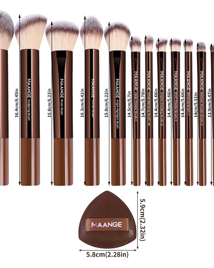 Maange 13Pcs set -Premium Synthetic Hairs Makeup Brushes Soft Gentle for Foundation Eyeshadow Powder with 2Pcs Air Cushion Puffs Kit