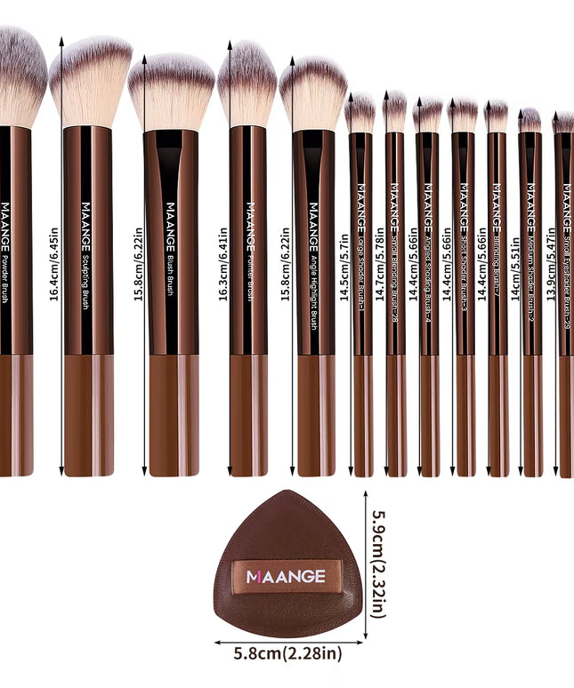 Maange 13Pcs set -Premium Synthetic Hairs Makeup Brushes Soft Gentle for Foundation Eyeshadow Powder with 2Pcs Air Cushion Puffs Kit