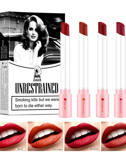 4Colors/Set Cigarette Lip Gloss Set Velvet Matte Waterproof Long-Lasting & Non-Stick 