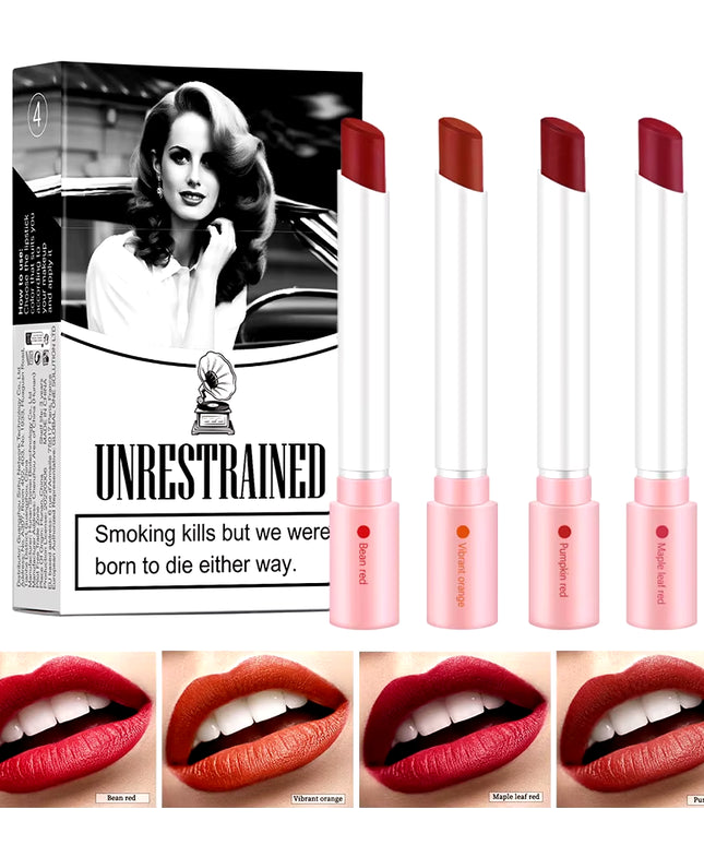 4Colors/Set Cigarette Lip Gloss Set Velvet Matte Waterproof Long-Lasting & Non-Stick 