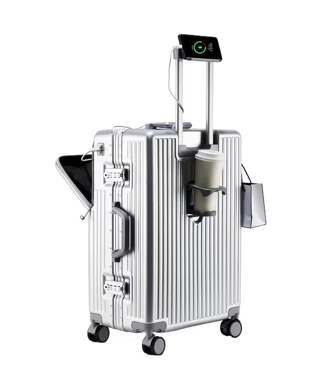 27 inch Strong Aluminium Frame luggage, Front Opening section, with USB and Cup Holder