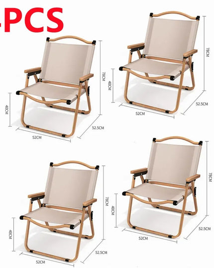 Lightweight and high quality Khaki Camping Outdoor Chairs, Aluminum Alloy and Wood Grain-4pcs set