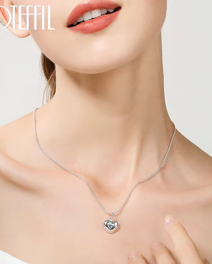 Silver Color Solid Small Heart Pendant Necklace with 45cm /17.7 Inch Snake Chain 