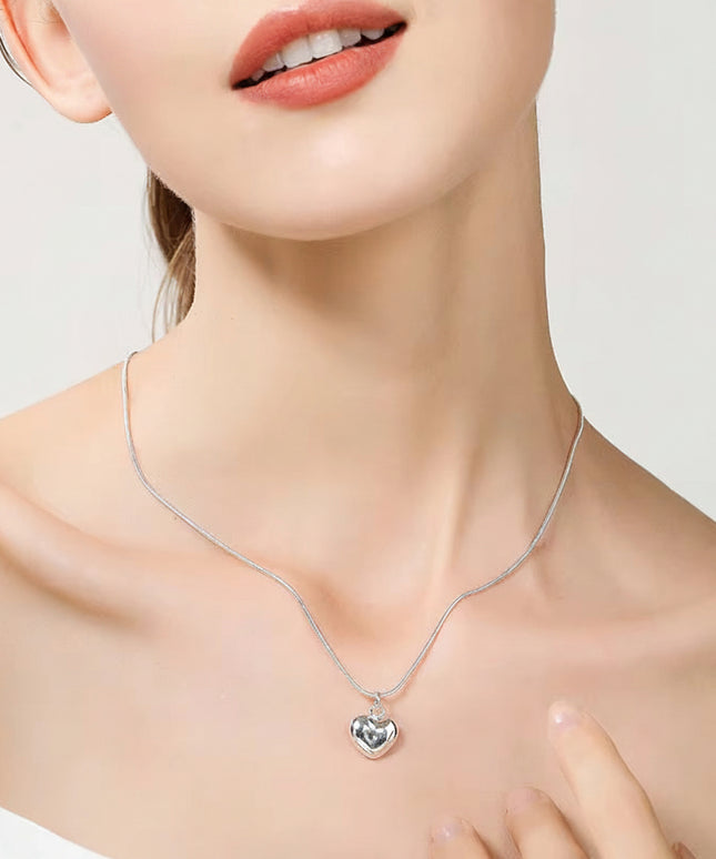 Silver Color Solid Small Heart Pendant Necklace with 45cm /17.7 Inch Snake Chain 