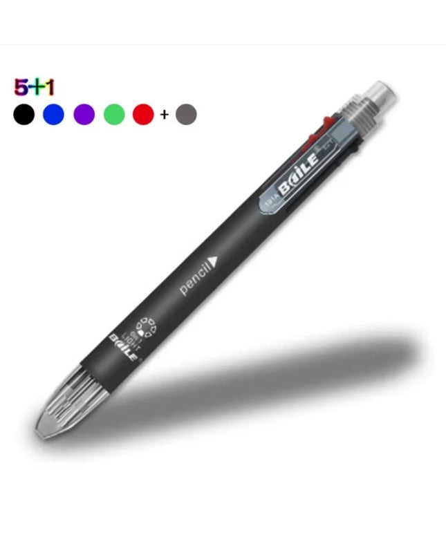 6 in 1 Multicolor Ballpoint Pens 5 Colors Ball Pen 1 Automatic Pencil with Eraser