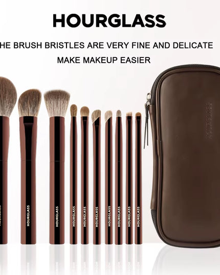 10pcs Hourglass Makeup Brush Set- Soft and Convenient Eyeshadow, Concealer, Stucco, Grooming Face Makeup Brushes