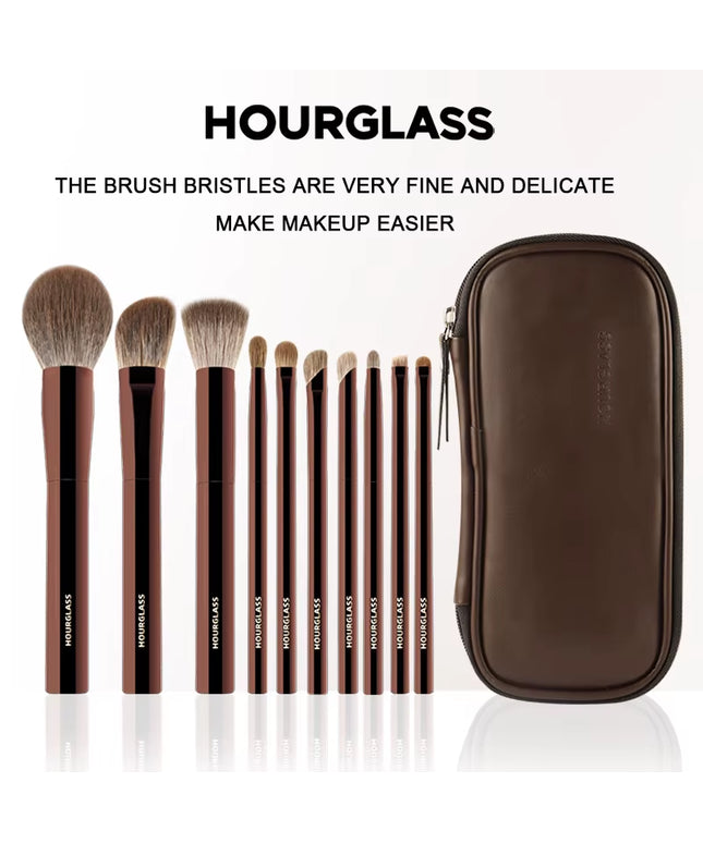 10pcs Hourglass Makeup Brush Set- Soft and Convenient Eyeshadow, Concealer, Stucco, Grooming Face Makeup Brushes