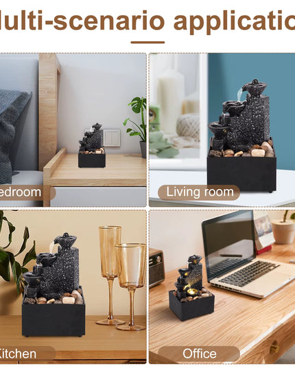 Tabletop relaxing flowing Waterfall with soft lights 