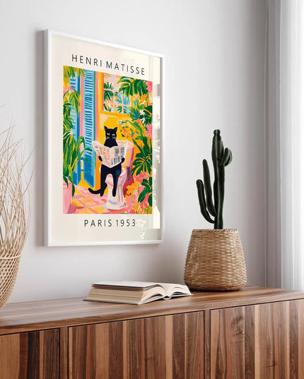 Cat on toilet canvas print matisse style bathroom wall art -no frame