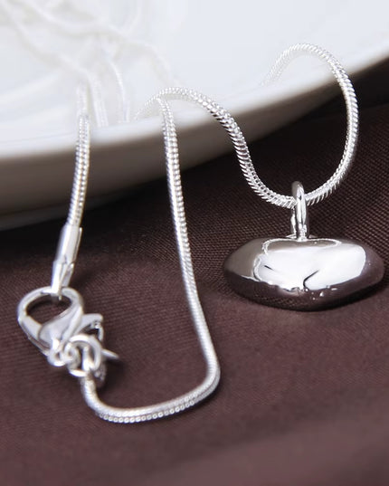 Silver Color Solid Small Heart Pendant Necklace with 45cm /17.7 Inch Snake Chain 