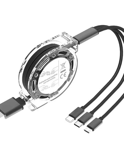 3-In-1 Retractable USB Fast Charging Cable for IOS , Type-C and Android 