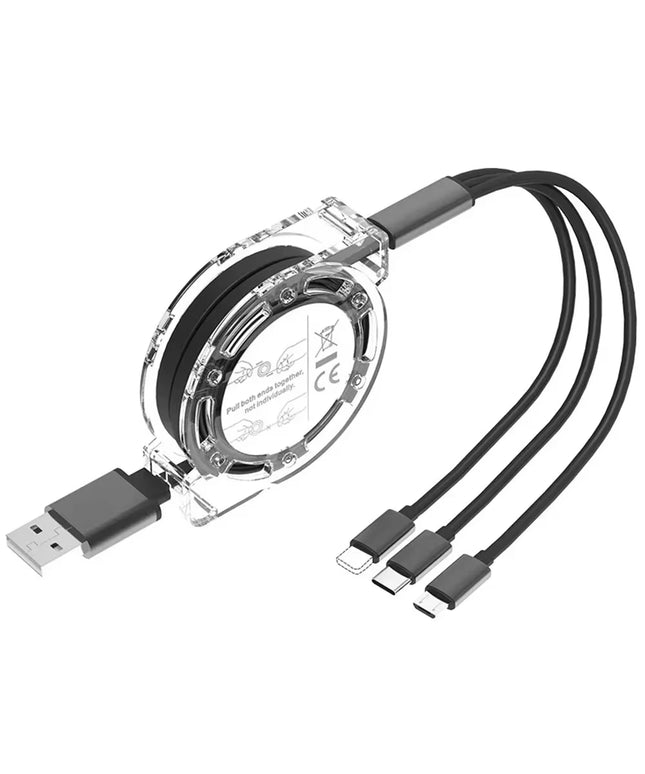 3-In-1 Retractable USB Fast Charging Cable for IOS , Type-C and Android 