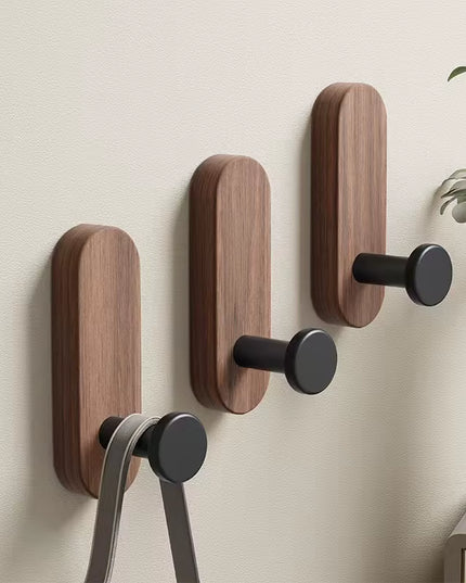 Self Adhesive Mounted Walnut Wood Wall Hooks for Hanging Clothes, bathroom Towels, kitchen napkins 