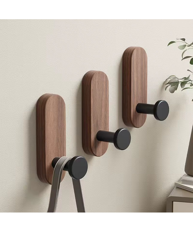 Self Adhesive Mounted Walnut Wood Wall Hooks for Hanging Clothes, bathroom Towels, kitchen napkins 
