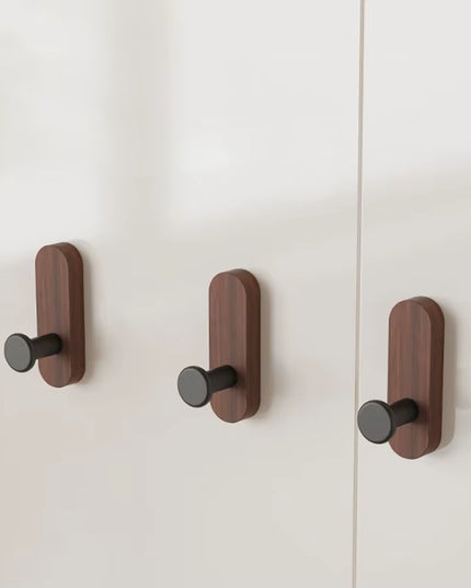Self Adhesive Mounted Walnut Wood Wall Hooks for Hanging Clothes, bathroom Towels, kitchen napkins 