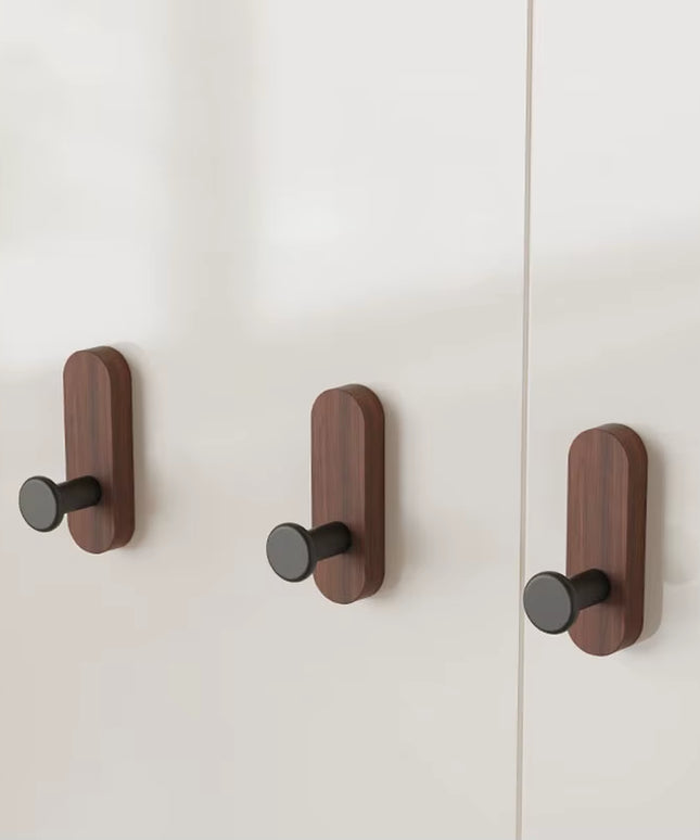 Self Adhesive Mounted Walnut Wood Wall Hooks for Hanging Clothes, bathroom Towels, kitchen napkins 