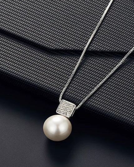 2 PCS imitation Pearl silver necklace and earirng set 