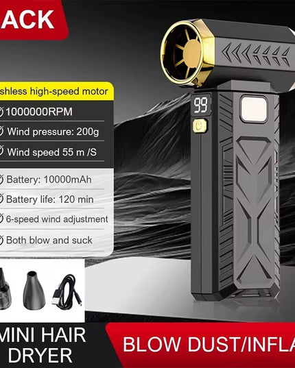 1000000RPM 6 wind Adjustable Multi-use 2 In 1 Turbo Jet powerful Blower & suction -with 3 head set, USB Rechargeable 55M/S Violent Blower