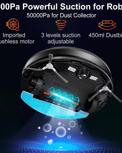 ABIR K30- Smart Robot Vacuum Cleaner + Mopping ,Smart Carpet Floor Washing ,Self-Cleaning Dustbin, Dual Laser,UV Spot Cleaning,240Mins Runtime & 3yrs warranty 