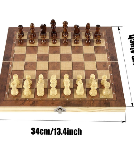 3 in 1 folding Wooden games set (chess / checkers / backgammon )-34x34cm