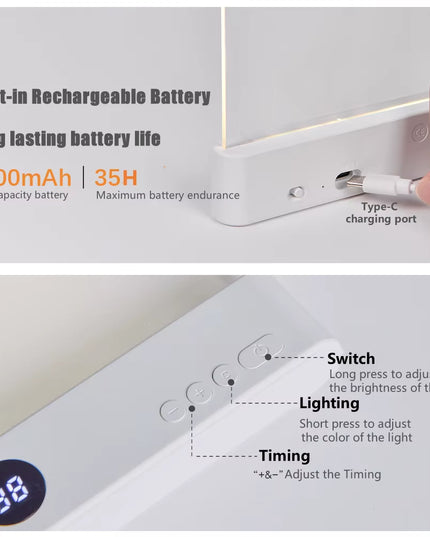 Slight zoomed LED Flat Panel Night Reading USB light with 3 different dimmable warm light for Eye Protection & easy reading