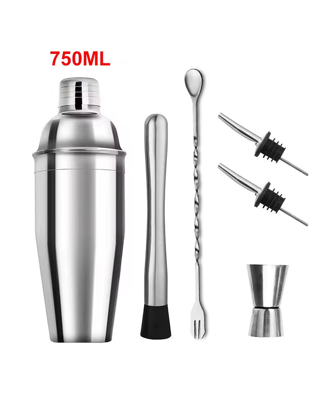 6PCS cocktail set & 750 ML stainless steel Cocktail Shaker 